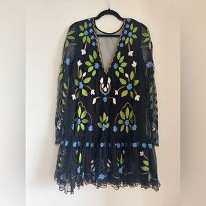 Free People Black Dress with Colorful Embroidery